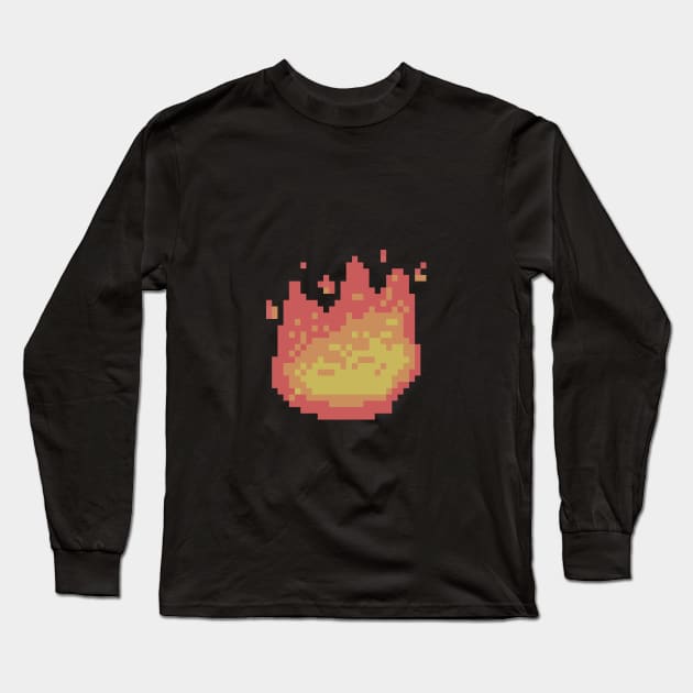 Fire Pixel Art Long Sleeve T-Shirt by Orpheus